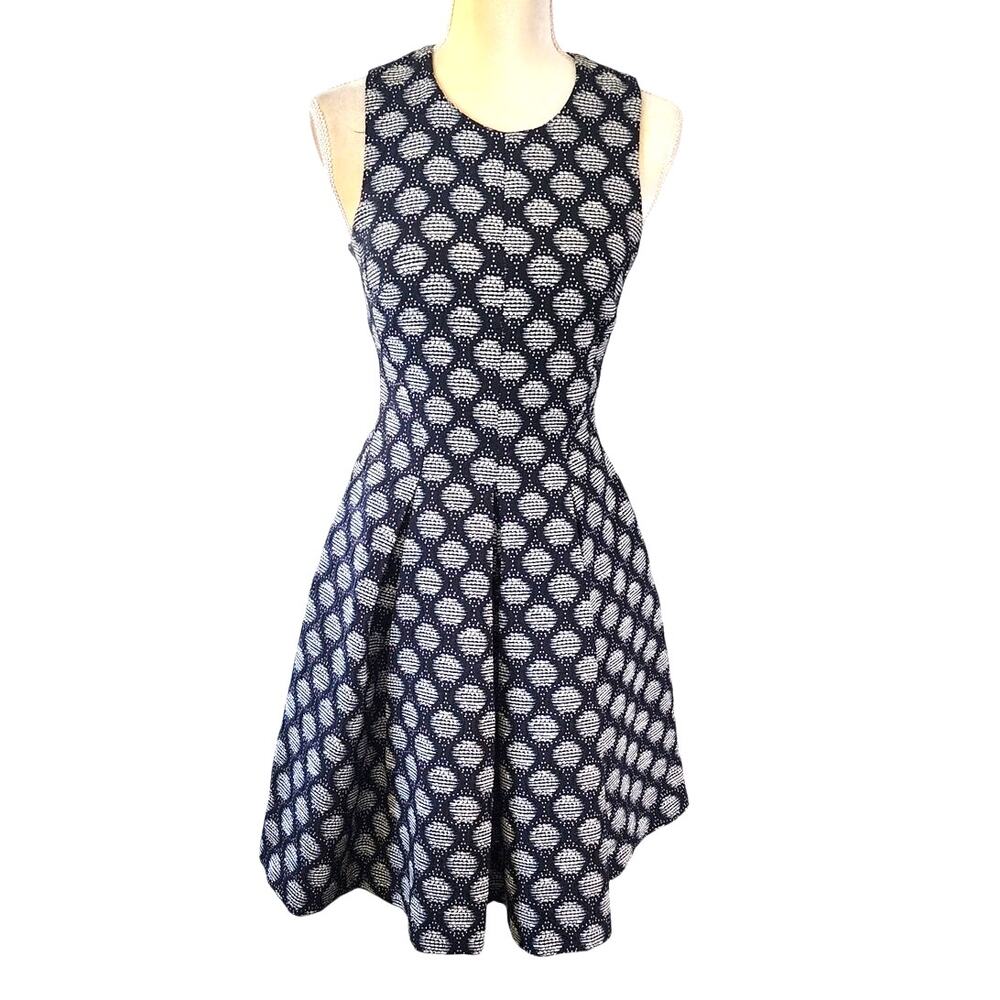 H&M Sleeveless Fit & Flare Retro Skater Blue White Knee Length Dress Size 6
